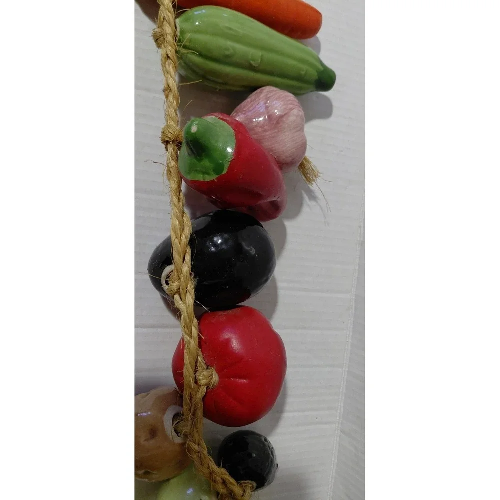 Handcrafted Folk-Art Retro Farmhouse Vintage Ceramic Vegetables Rope Wall Decor